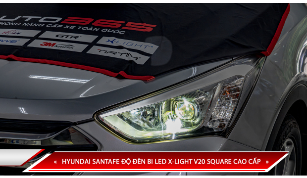 HYUNDAI SANTAFE ĐỘ ĐÈN BI LED X-LIGHT V20 SQUARE CAO CẤP